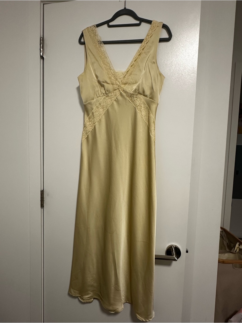 Silky Lemon Lace Slip Dress